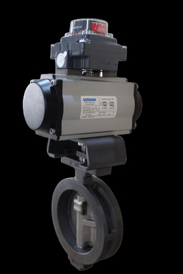 PFA dilapisi dan PTFE dilapisi klep butterly BFV Flanged Tipe Wafer Klep kupu-kupu Pneumatic On Off Valve