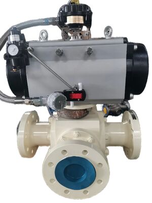 Pneumatic Actuated Three-Way T-Type Flanged Ball Valve dengan Kelas Tekanan 300lb dan Kursi A105+ENP+PEEK
