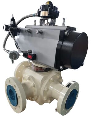 Pneumatic Actuated Three-Way T-Type Flanged Ball Valve dengan Kelas Tekanan 300lb dan Kursi A105+ENP+PEEK