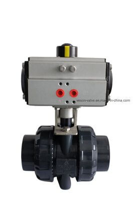 PVC Pneumatic 3-Way Ball Valve with Direct Mount Profile ISO5211 Standard for High Temperature Applications