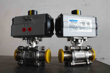 Food Grade Sanitary Pneumatic On Off Valve / Stainless Steel Actuated Ball Valves Aktuator pneumatik horizontal