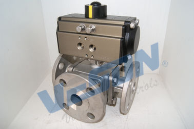 SS Material Pneumatic Shut Off Valve / Three Way Ball Valve Untuk Jalur Pipa