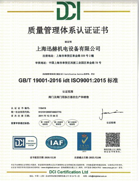 Cina Veson Valve Ltd. Sertifikasi